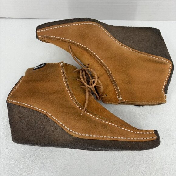 Bronx Ankle Boots Wedge Heel Size EU 38 Brown Suede Leather Lace Up Bootie - Picture 2 of 12